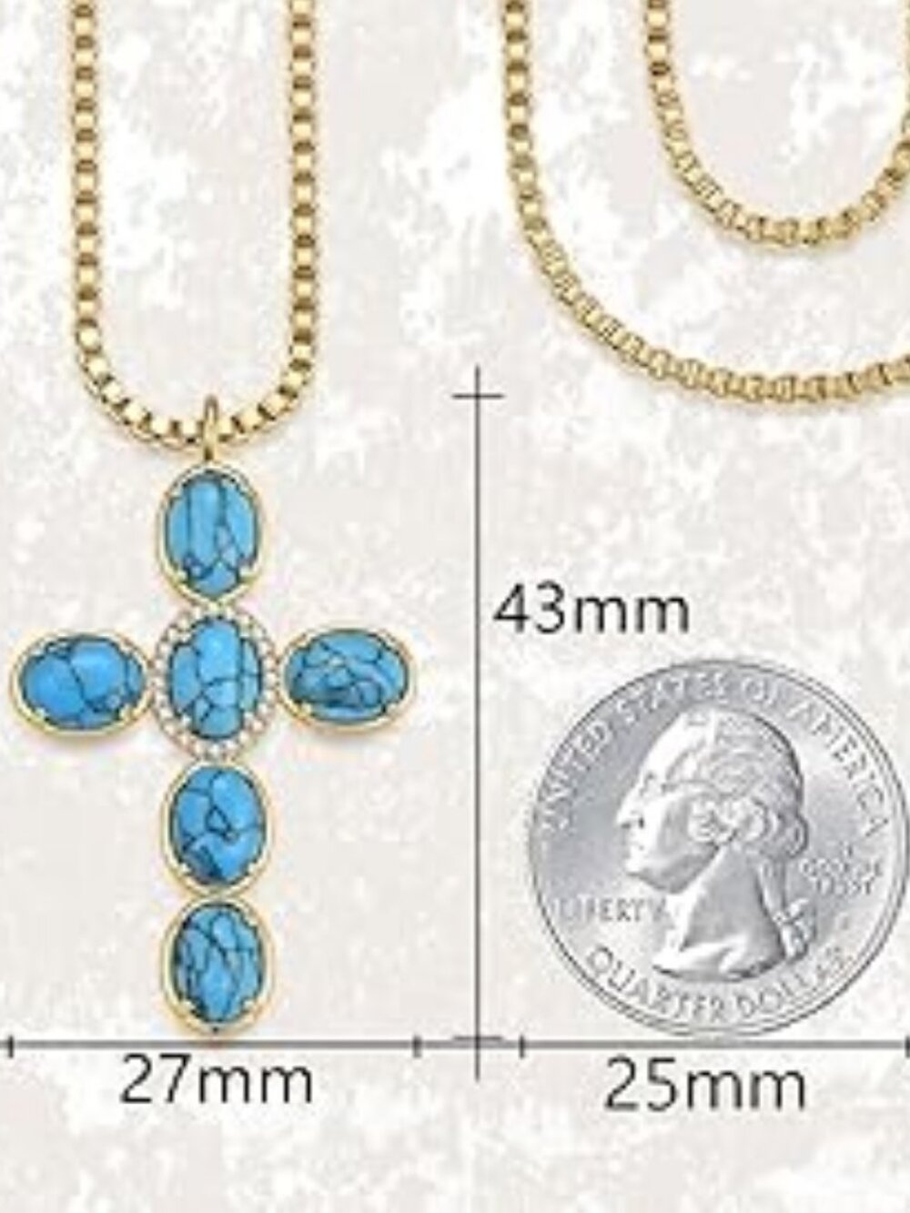 14K Gold Plated Gemstone Cross Necklace – Adjustable Faith Pendant - Picture 5 of 8